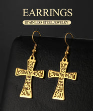 Load image into Gallery viewer, John 3:16 Cross Love Stainless Steel Earrings
