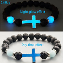 Load image into Gallery viewer, Be The Light, Carry Your Cross Midnight Stone Glow-In-The-Dark Bracelet
