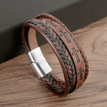 Load image into Gallery viewer, Traveler&#39;s Cross Leather Bracelet
